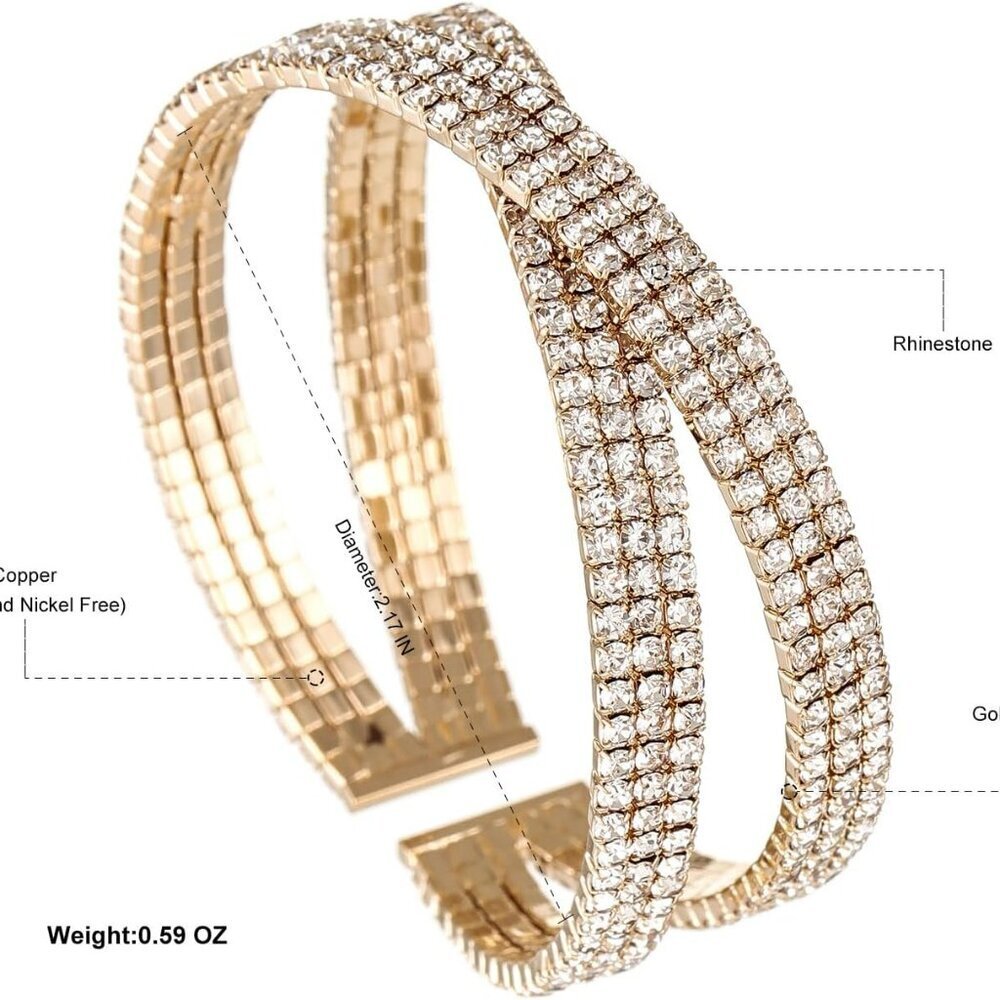 Sparkly Multi-Layer Cross Rhinestone Crystal Cuff… - image 2